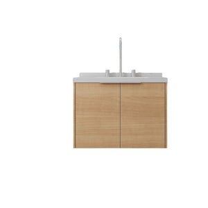 English Elm 24 Inch Floating Bathroom Vanity Plywood Cabinet Cultured Marble Top Soft Close B2775S00091