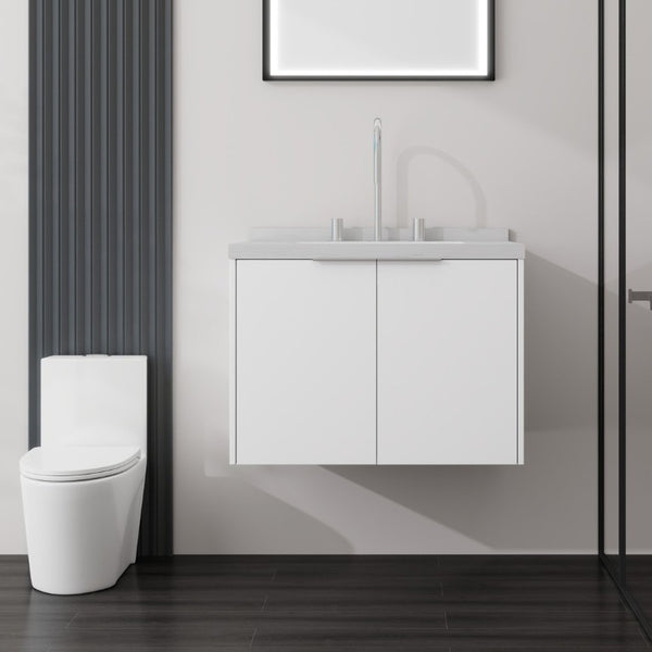 English Elm 24 Inch Floating Bathroom Vanity Undermount Sink Carrara Marble Soft Close Plywood B2775S00092