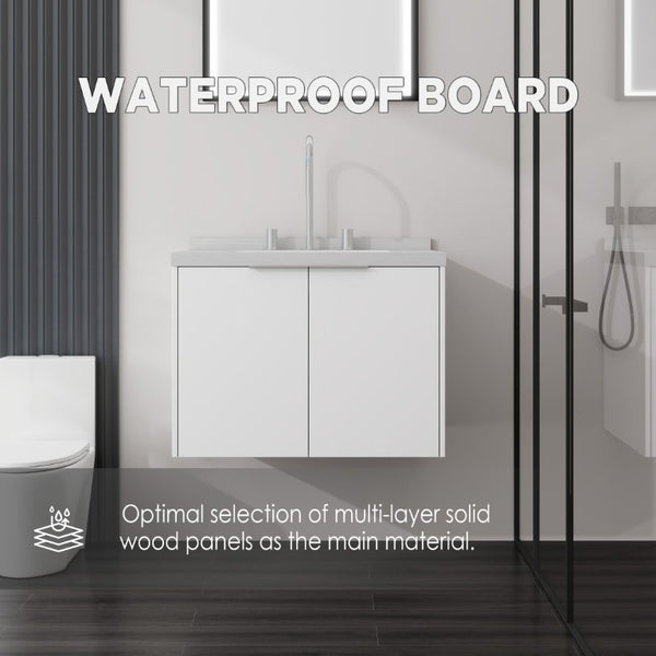 English Elm 24 Inch Floating Bathroom Vanity Undermount Sink Carrara Marble Soft Close Plywood B2775S00092