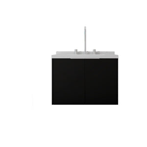 English Elm 24 Inch Floating Bathroom Vanity Undermount Sink Carrara Marble Soft Close Matte Black B2775S00093