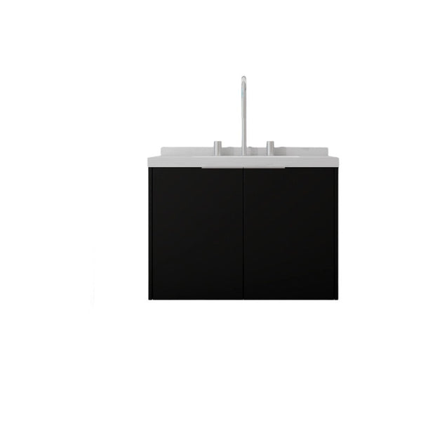 English Elm 24 Inch Floating Bathroom Vanity Undermount Sink Carrara Marble Soft Close Matte Black B2775S00093