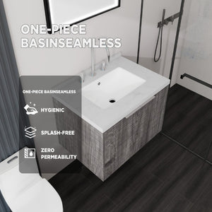 English Elm 24 Inch Wall Mounted Bathroom Vanity Plywood Cabinet Carrara Marble Top Grey Finish B2775S00094