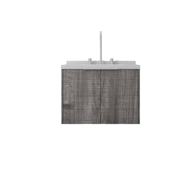 English Elm 24 Inch Wall Mounted Bathroom Vanity Plywood Cabinet Carrara Marble Top Grey Finish B2775S00094