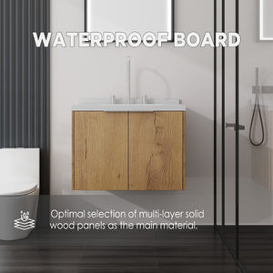 English Elm 24 Inch Floating Bathroom Vanity with Cultured Marble Top Soft Close Door Oak Finish B2775S00095
