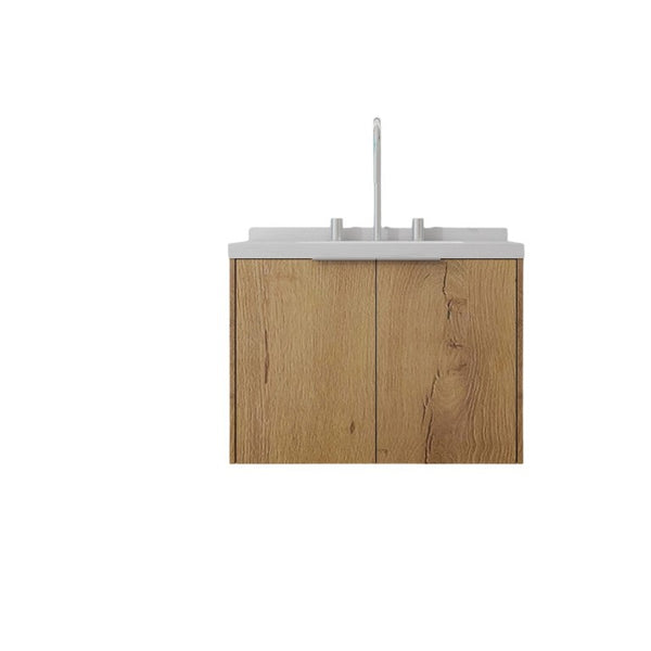 English Elm 24 Inch Floating Bathroom Vanity with Cultured Marble Top Soft Close Door Oak Finish B2775S00095