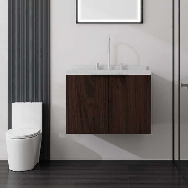 English Elm 24 Inch Wall Mounted Bathroom Vanity with Carrara Marble Sink Soft Close Cabinet B2775S00096