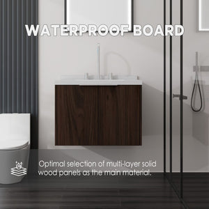 English Elm 24 Inch Wall Mounted Bathroom Vanity with Carrara Marble Sink Soft Close Cabinet B2775S00096