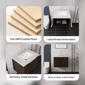 English Elm 24 Inch Wall Mounted Bathroom Vanity with Carrara Marble Sink Soft Close Cabinet B2775S00096