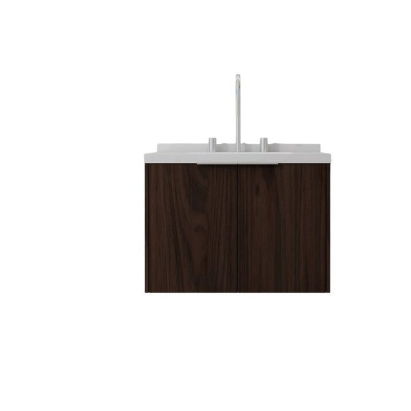 English Elm 24 Inch Wall Mounted Bathroom Vanity with Carrara Marble Sink Soft Close Cabinet B2775S00096