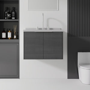 English Elm 24 Inch Floating Bathroom Vanity with Undermount Sink and Cultured Marble Top in Grey B2775S00097