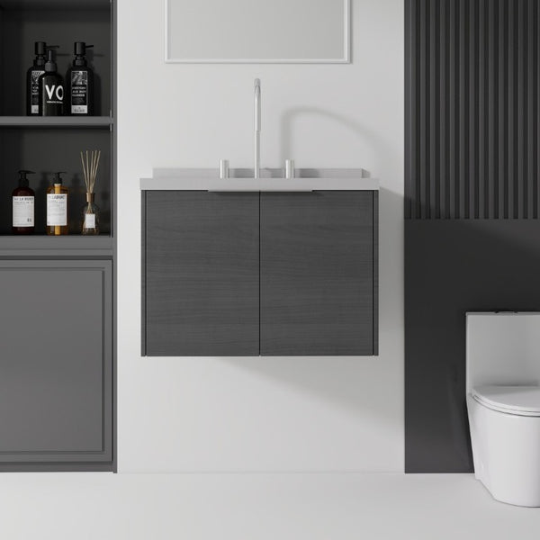 English Elm 24 Inch Floating Bathroom Vanity with Undermount Sink and Cultured Marble Top in Grey B2775S00097