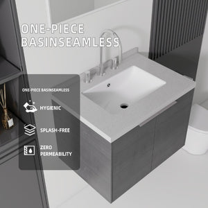 English Elm 24 Inch Floating Bathroom Vanity with Undermount Sink and Cultured Marble Top in Grey B2775S00097