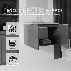English Elm 24 Inch Floating Bathroom Vanity with Undermount Sink and Cultured Marble Top in Grey B2775S00097