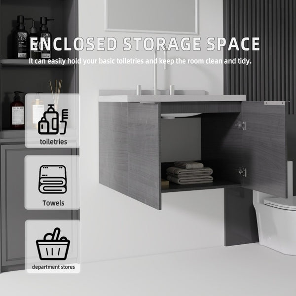 English Elm 24 Inch Floating Bathroom Vanity with Undermount Sink and Cultured Marble Top in Grey B2775S00097