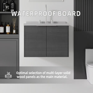 English Elm 24 Inch Floating Bathroom Vanity with Undermount Sink and Cultured Marble Top in Grey B2775S00097