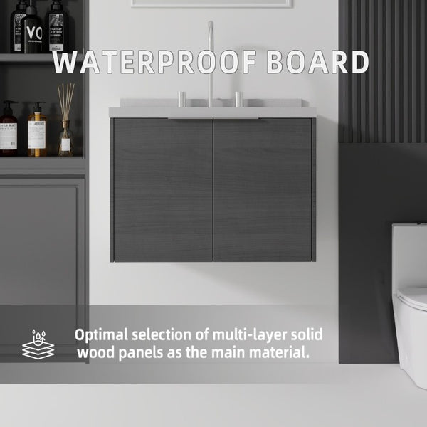 English Elm 24 Inch Floating Bathroom Vanity with Undermount Sink and Cultured Marble Top in Grey B2775S00097