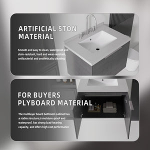 English Elm 24 Inch Floating Bathroom Vanity with Undermount Sink and Cultured Marble Top in Grey B2775S00097