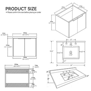 English Elm 24 Inch Floating Bathroom Vanity with Undermount Sink and Cultured Marble Top in Grey B2775S00097