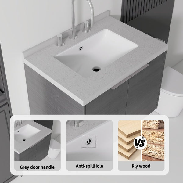 English Elm 24 Inch Floating Bathroom Vanity with Undermount Sink and Cultured Marble Top in Grey B2775S00097