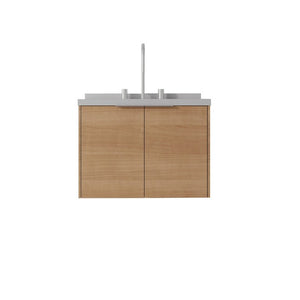 English Elm 24 Inch Floating Bathroom Vanity with Cultured Marble Top Undermount Sink Oak Cabinet B2775S00098