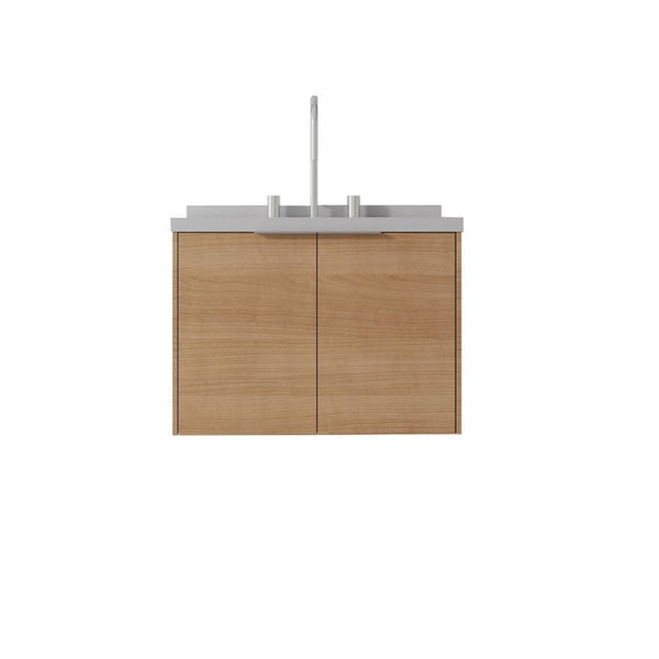 English Elm 24 Inch Floating Bathroom Vanity with Cultured Marble Top Undermount Sink Oak Cabinet B2775S00098
