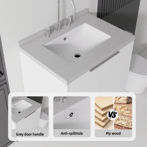English Elm 24 Inch Floating Bathroom Vanity Plywood Cabinet Undermount Sink Soft Close Door B2775S00099