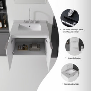 English Elm 24 Inch Floating Bathroom Vanity Plywood Cabinet Undermount Sink Soft Close Door B2775S00099