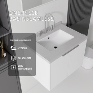 English Elm 24 Inch Floating Bathroom Vanity Plywood Cabinet Undermount Sink Soft Close Door B2775S00099