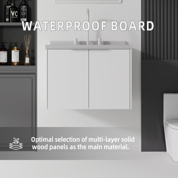 English Elm 24 Inch Floating Bathroom Vanity Plywood Cabinet Undermount Sink Soft Close Door B2775S00099