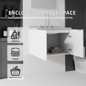 English Elm 24 Inch Floating Bathroom Vanity Plywood Cabinet Undermount Sink Soft Close Door B2775S00099