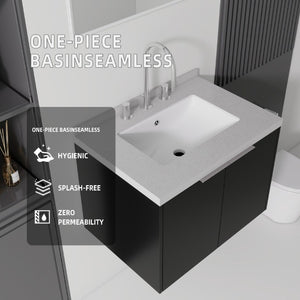 English Elm 24 Inch Floating Bathroom Vanity Matte Black Plywood Cabinet Cultured Marble Top B2775S00100