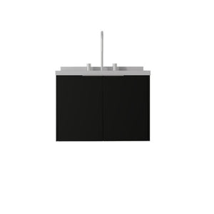 English Elm 24 Inch Floating Bathroom Vanity Matte Black Plywood Cabinet Cultured Marble Top B2775S00100