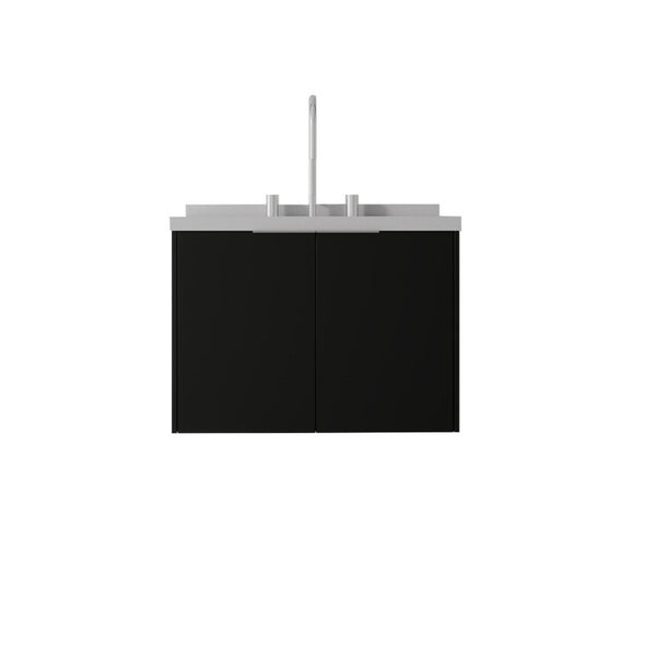 English Elm 24 Inch Floating Bathroom Vanity Matte Black Plywood Cabinet Cultured Marble Top B2775S00100