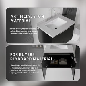 English Elm 24 Inch Floating Bathroom Vanity Matte Black Plywood Cabinet Cultured Marble Top B2775S00100