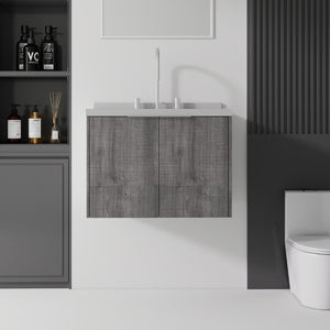 English Elm 24 Inch Floating Bathroom Vanity with Undermount Sink and Cultured Marble Grey Cabinet B2775S00101