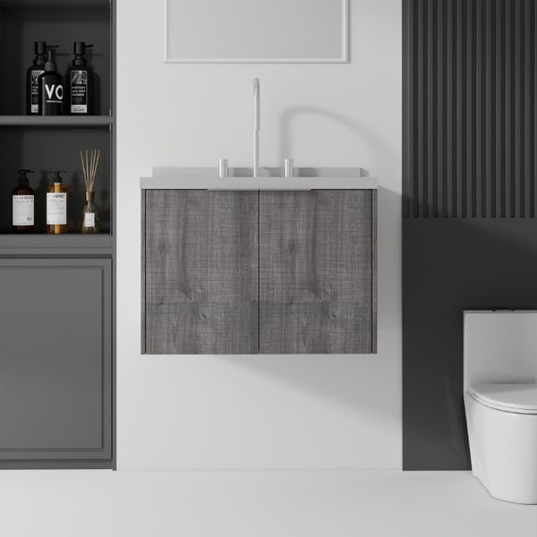English Elm 24 Inch Floating Bathroom Vanity with Undermount Sink and Cultured Marble Grey Cabinet B2775S00101