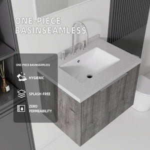 English Elm 24 Inch Floating Bathroom Vanity with Undermount Sink and Cultured Marble Grey Cabinet B2775S00101