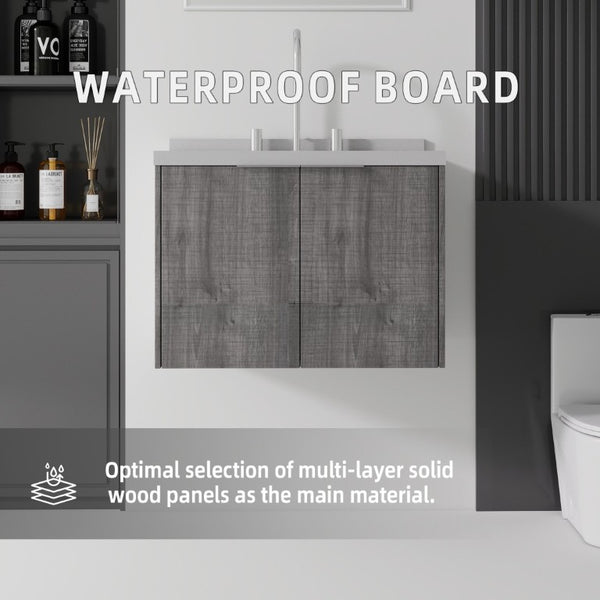 English Elm 24 Inch Floating Bathroom Vanity with Undermount Sink and Cultured Marble Grey Cabinet B2775S00101