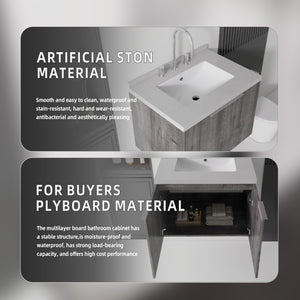 English Elm 24 Inch Floating Bathroom Vanity with Undermount Sink and Cultured Marble Grey Cabinet B2775S00101