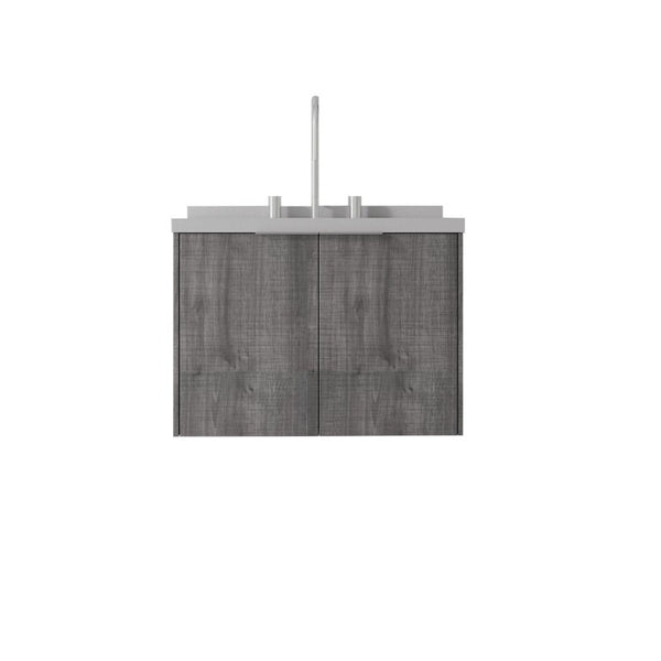 English Elm 24 Inch Floating Bathroom Vanity with Undermount Sink and Cultured Marble Grey Cabinet B2775S00101