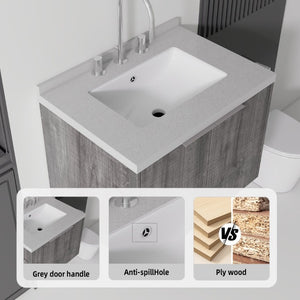 English Elm 24 Inch Floating Bathroom Vanity with Undermount Sink and Cultured Marble Grey Cabinet B2775S00101