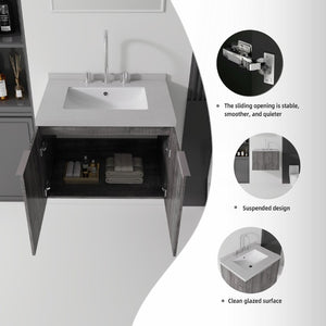 English Elm 24 Inch Floating Bathroom Vanity with Undermount Sink and Cultured Marble Grey Cabinet B2775S00101