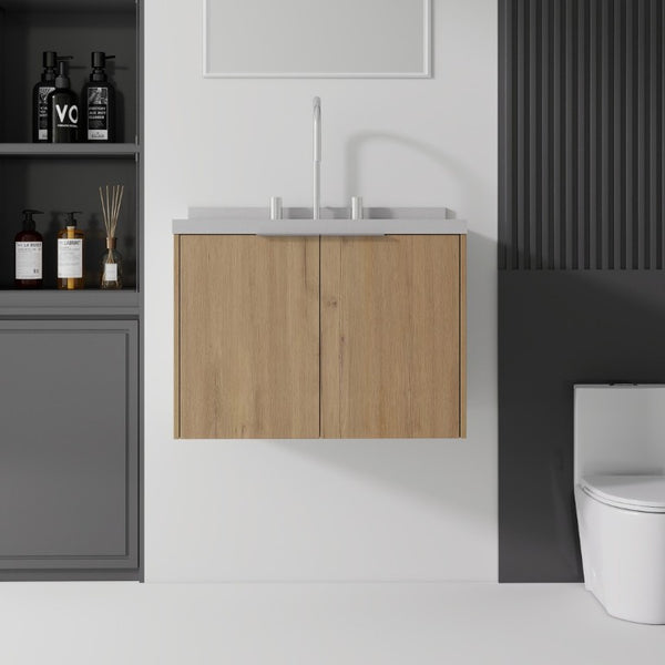 English Elm 24 Inch Floating Bathroom Vanity Plywood Cabinet Cultured Marble Undermount Sink B2775S00102