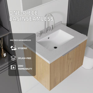 English Elm 24 Inch Floating Bathroom Vanity Plywood Cabinet Cultured Marble Undermount Sink B2775S00102
