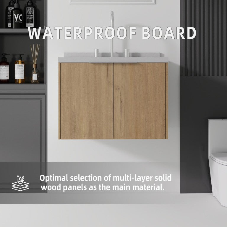 English Elm 24 Inch Floating Bathroom Vanity Plywood Cabinet Cultured Marble Undermount Sink B2775S00102