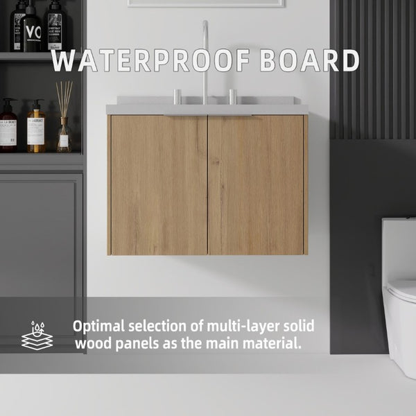 English Elm 24 Inch Floating Bathroom Vanity Plywood Cabinet Cultured Marble Undermount Sink B2775S00102