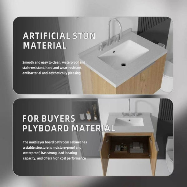 English Elm 24 Inch Floating Bathroom Vanity Plywood Cabinet Cultured Marble Undermount Sink B2775S00102