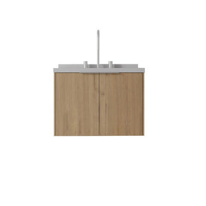 English Elm 24 Inch Floating Bathroom Vanity Plywood Cabinet Cultured Marble Undermount Sink B2775S00102