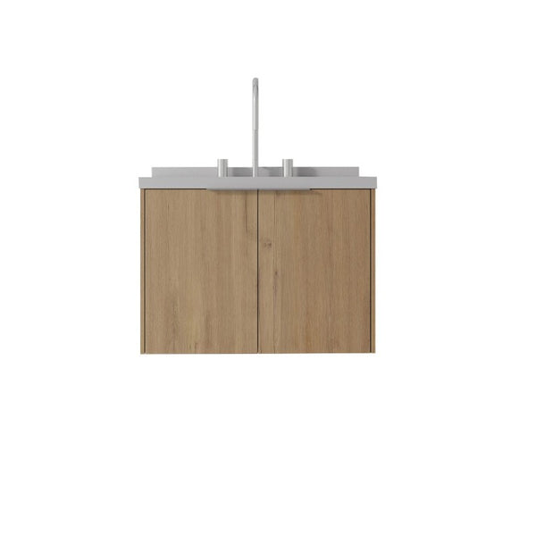 English Elm 24 Inch Floating Bathroom Vanity Plywood Cabinet Cultured Marble Undermount Sink B2775S00102