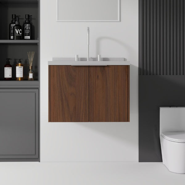 English Elm 24 Inch Wall Mounted Floating Vanity with Cultured Marble Sink and Soft Close Storage B2775S00103